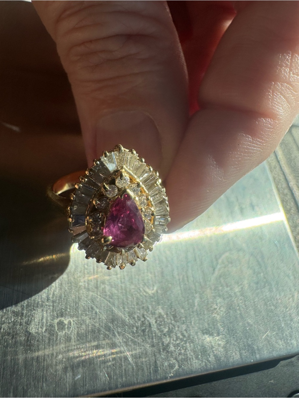 14K Yellow Gold Ruby & Ballerina Diamond Ring 4.64 Grams